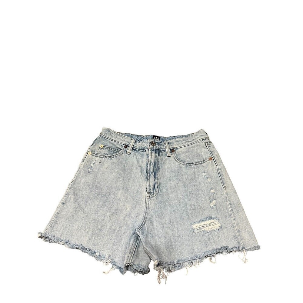 Vintage Women Gap Denim Mom Jean Shorts Size 6 / 28 Blue Light Wash Distressed